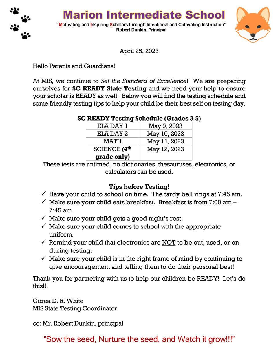  Testing Dates & Reminders